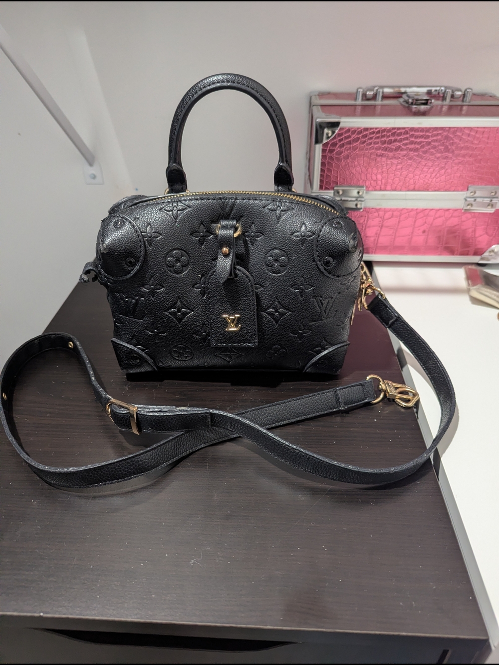 Stylish Black Embossed Pleather Mini Alma Bag